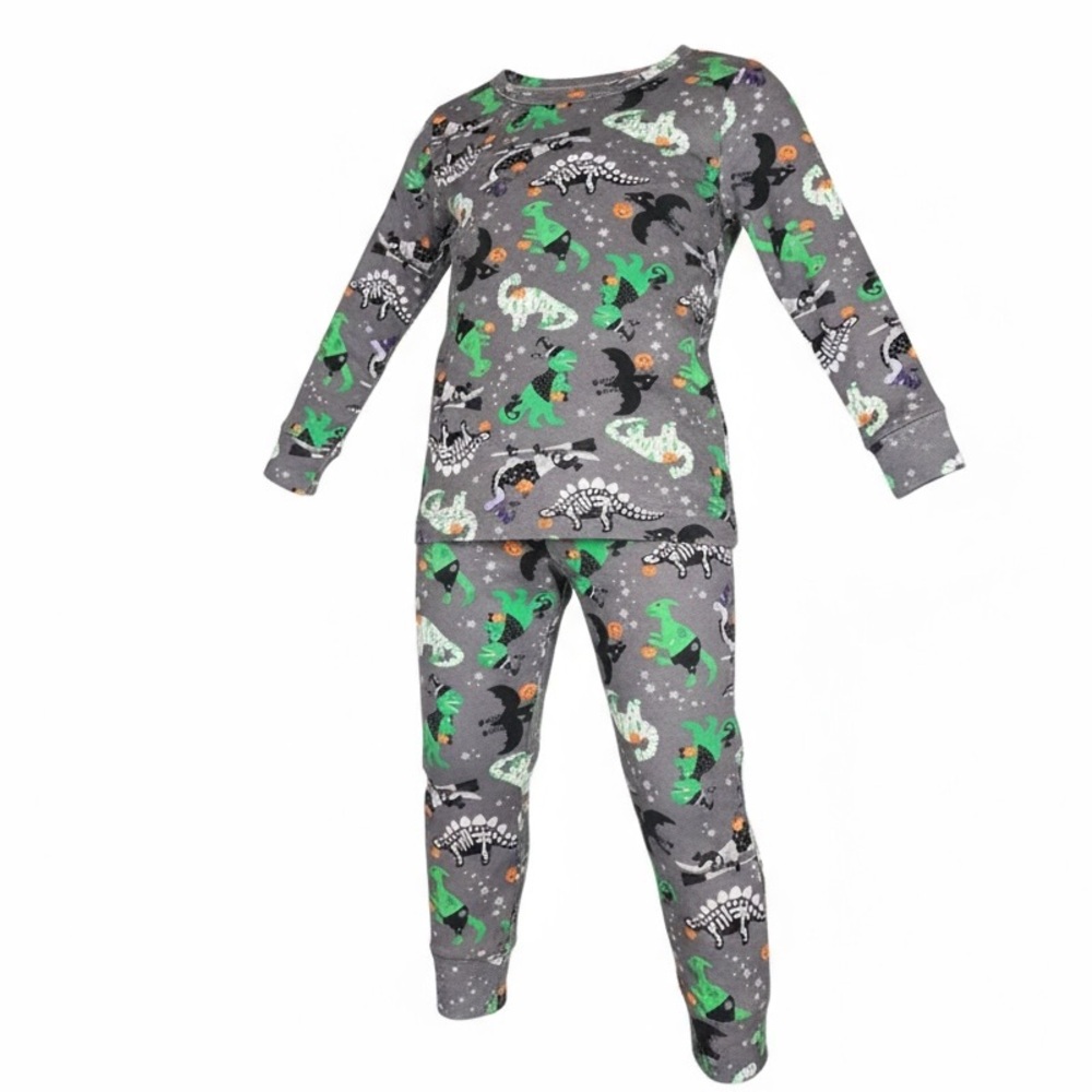 Tommy Bahama 2-Piece Gray and Green Halloween Pajamas with Dinosaurs 12 Months